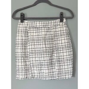 Forever 21 Tweed Mini Skirt Black‎ White Plaid High Waisted Lined Small Academia